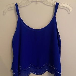 Neon Blue Crop Top Tank, rhinestones, inner lining